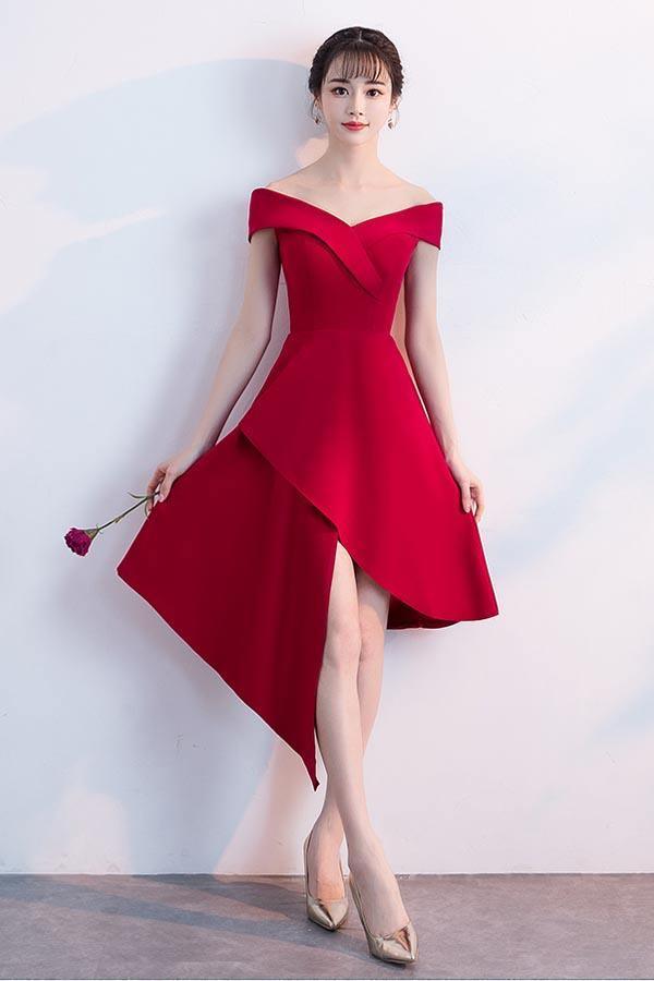 red off shoulder dress